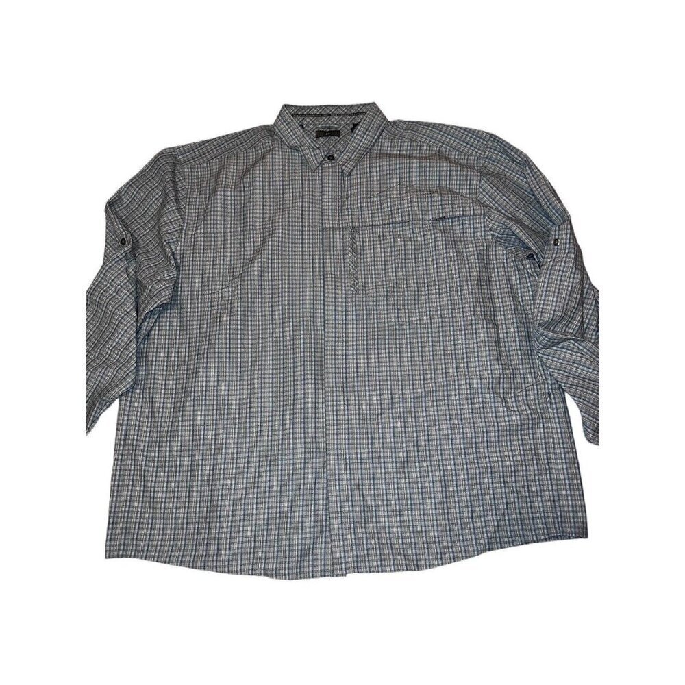REI Mens Blue Gray Window Pane Print Long Sleeve Button Down Shirt Sz XXL UPF 50